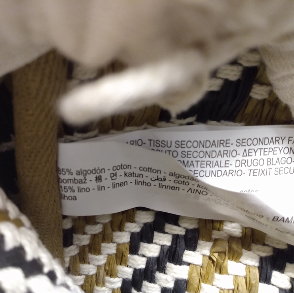 Zara Rafia/Cotton/Linen Woven Two Handled Bucket Bag with Shoulder Chain - Picture 7 of 8